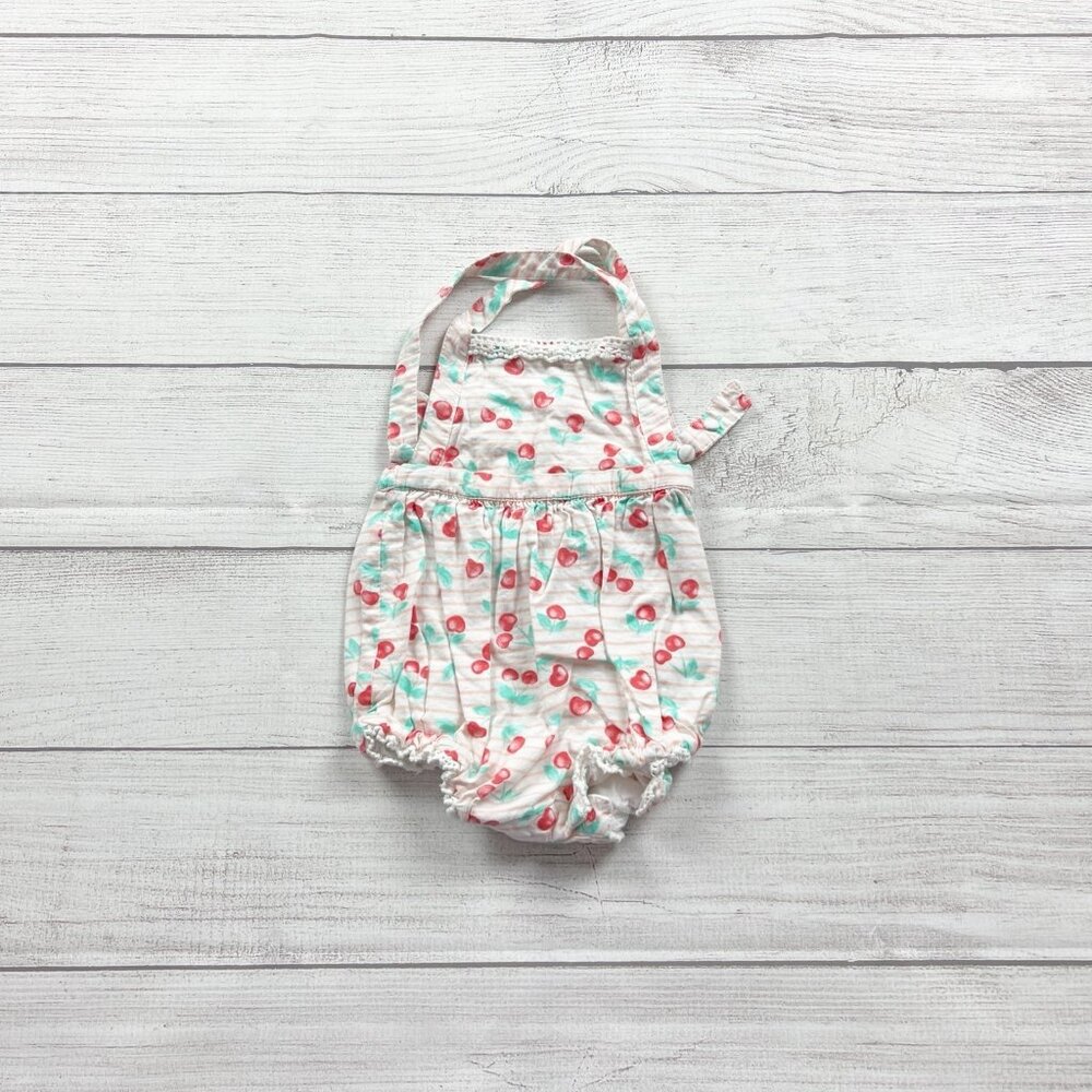 Piper & Posie Baby Girl Cherry Print Bubble Romper Halter One Piece 3-6 Months